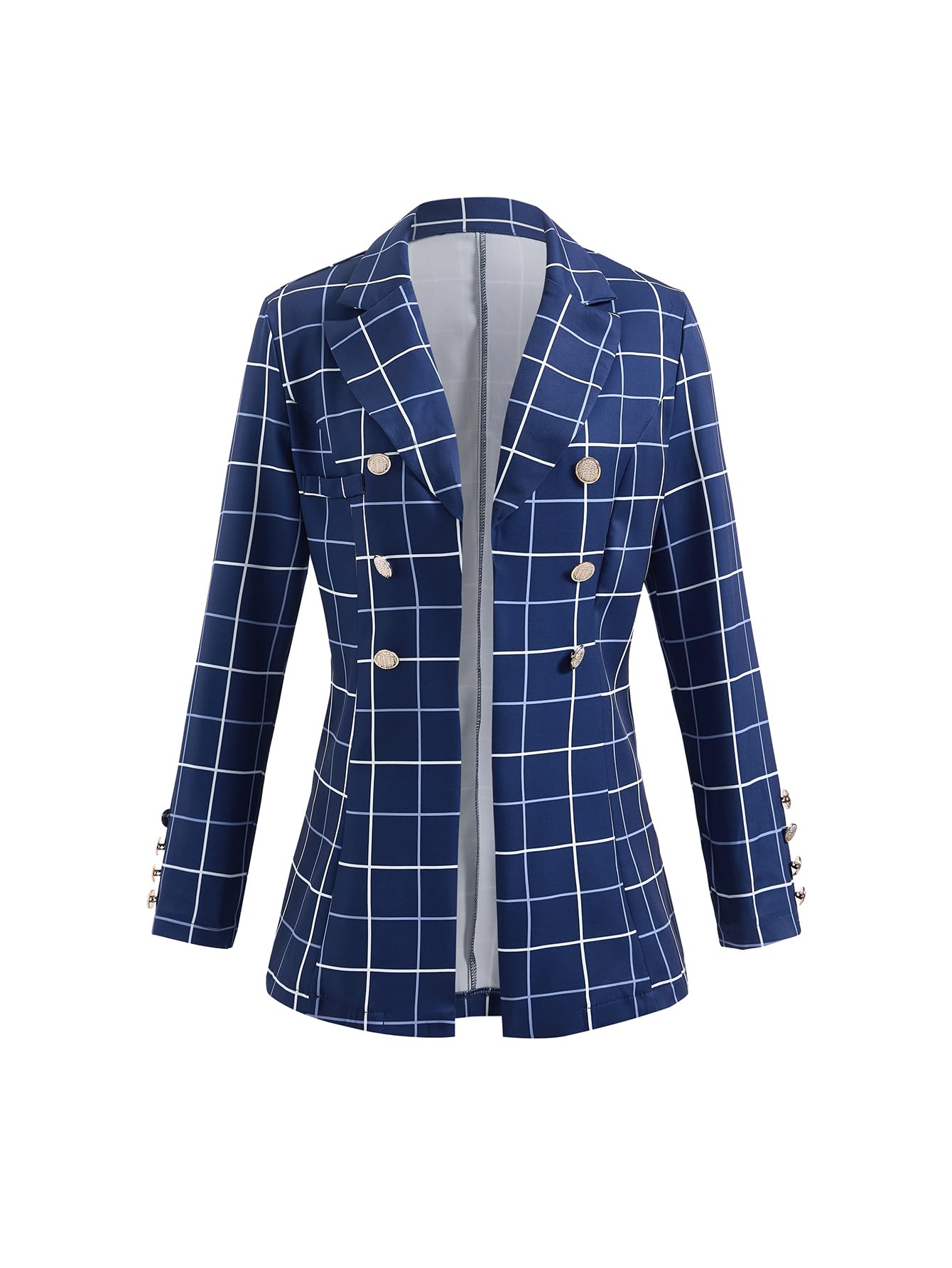 Womens Plaid Double Breasted Blazer Elegant Open Front Lapel Collar Business Casual Suit Jackets