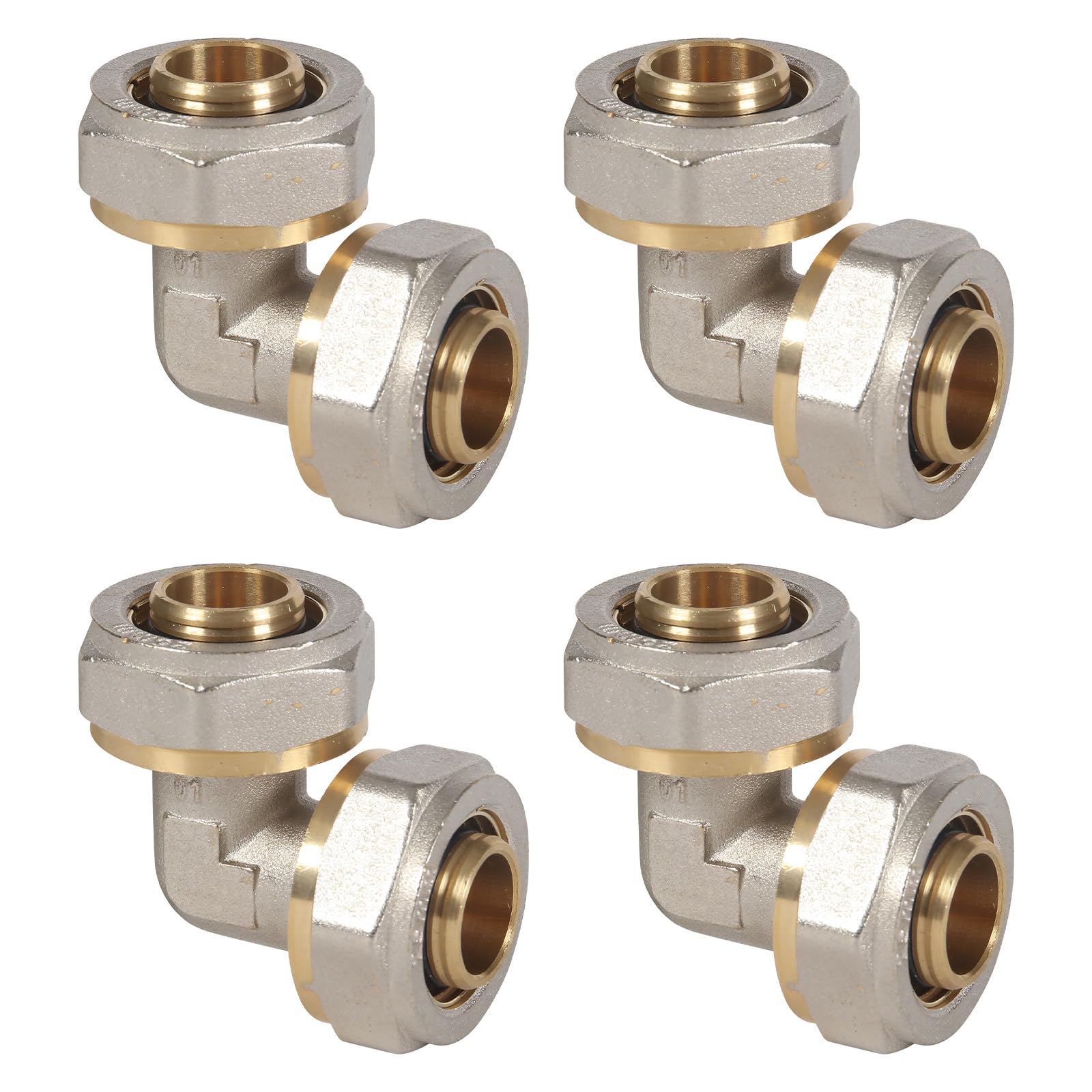 4 Pack 3/4'' Elbow Air Piping Fittings 3/4'' x 3/4'' Tubing Brass-Nickel Plated Equal Elbow Tubing Fittings for Shop Garage Compressed Air Line System