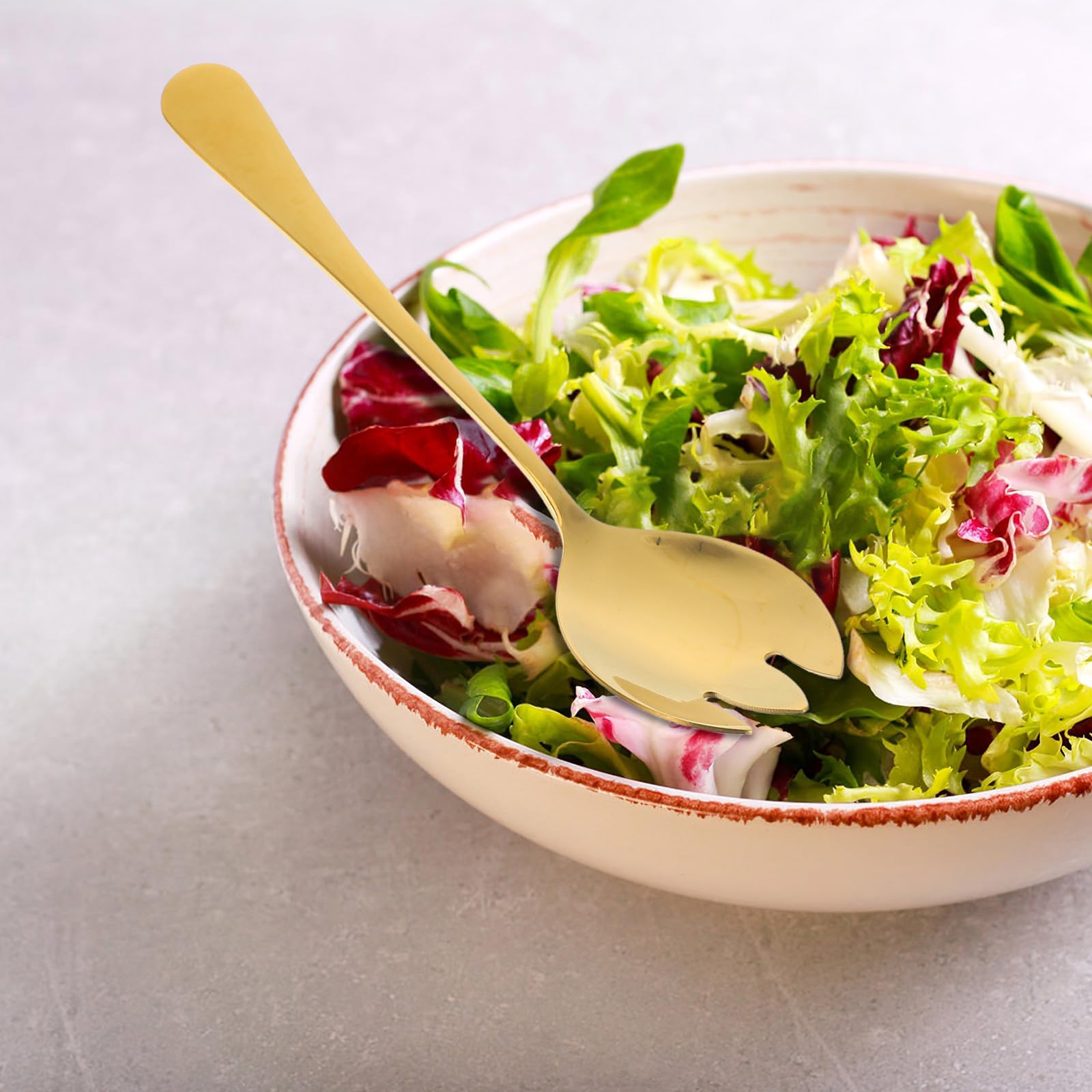 Salatbesteck in Elegantem Goldfarbenem Design und Familienfeiern 2 Stück aus Rostfreiem Edelstahl mit Ergonomischem Kuchenlöffel und Feiner Vorspeisengabel für Restaurant