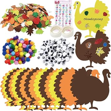 LUKBERA 660pcs Fall Foam Turkey Thanksgiving Craft Kits, Thanksgiving Turkey Foam Stickers Glitter Maple Leaf Pumpkins Self Adhesive Stickers Set for Thanksgiving DIY Arts and Crafts Party Decor