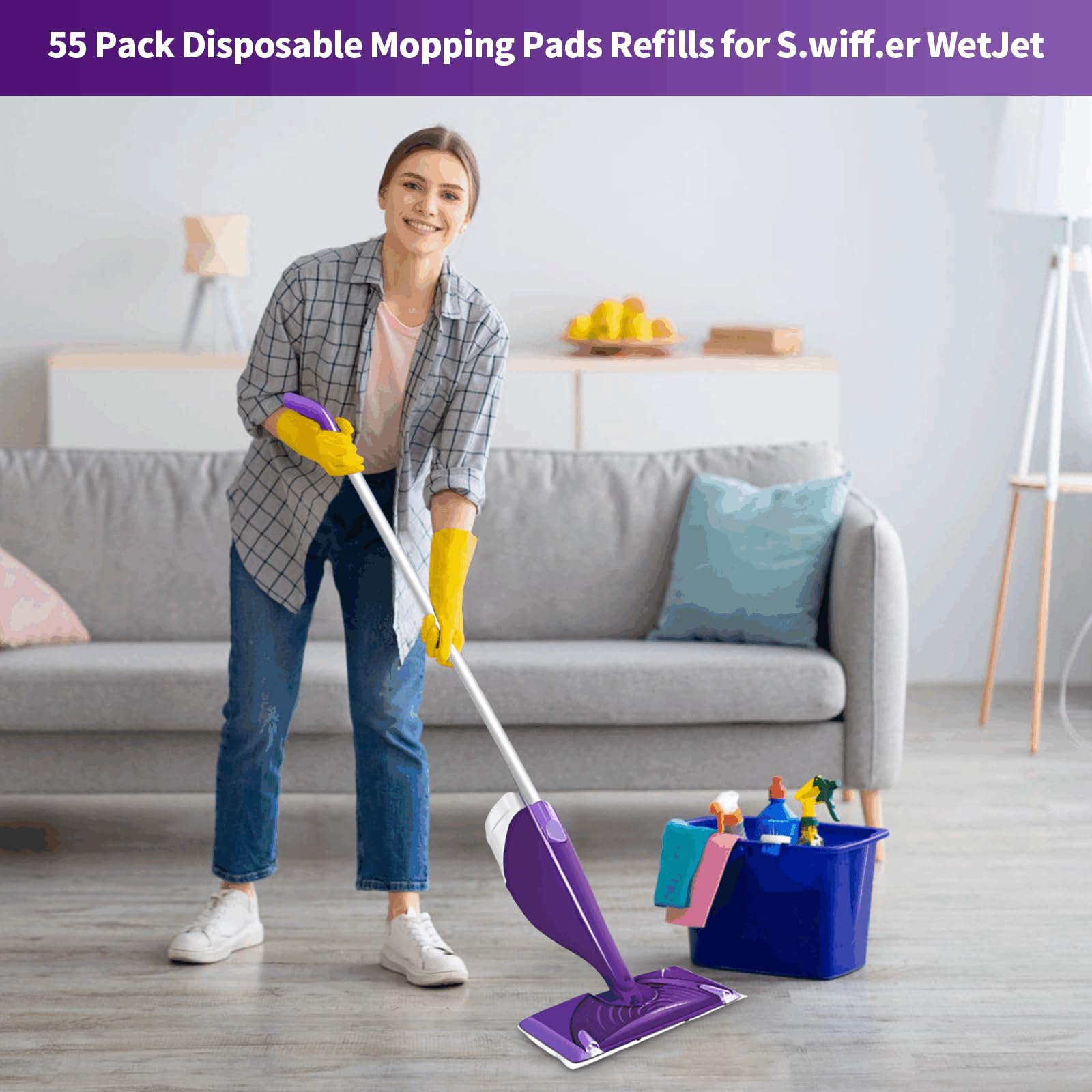 55 almohadillas de chorro húmedo para mopa Swiffer Wet Jet, almohadillas desechables para suelos multisuperficie, limpiador de suelos de madera dura de chorro húmedo grueso y súper absorbente para