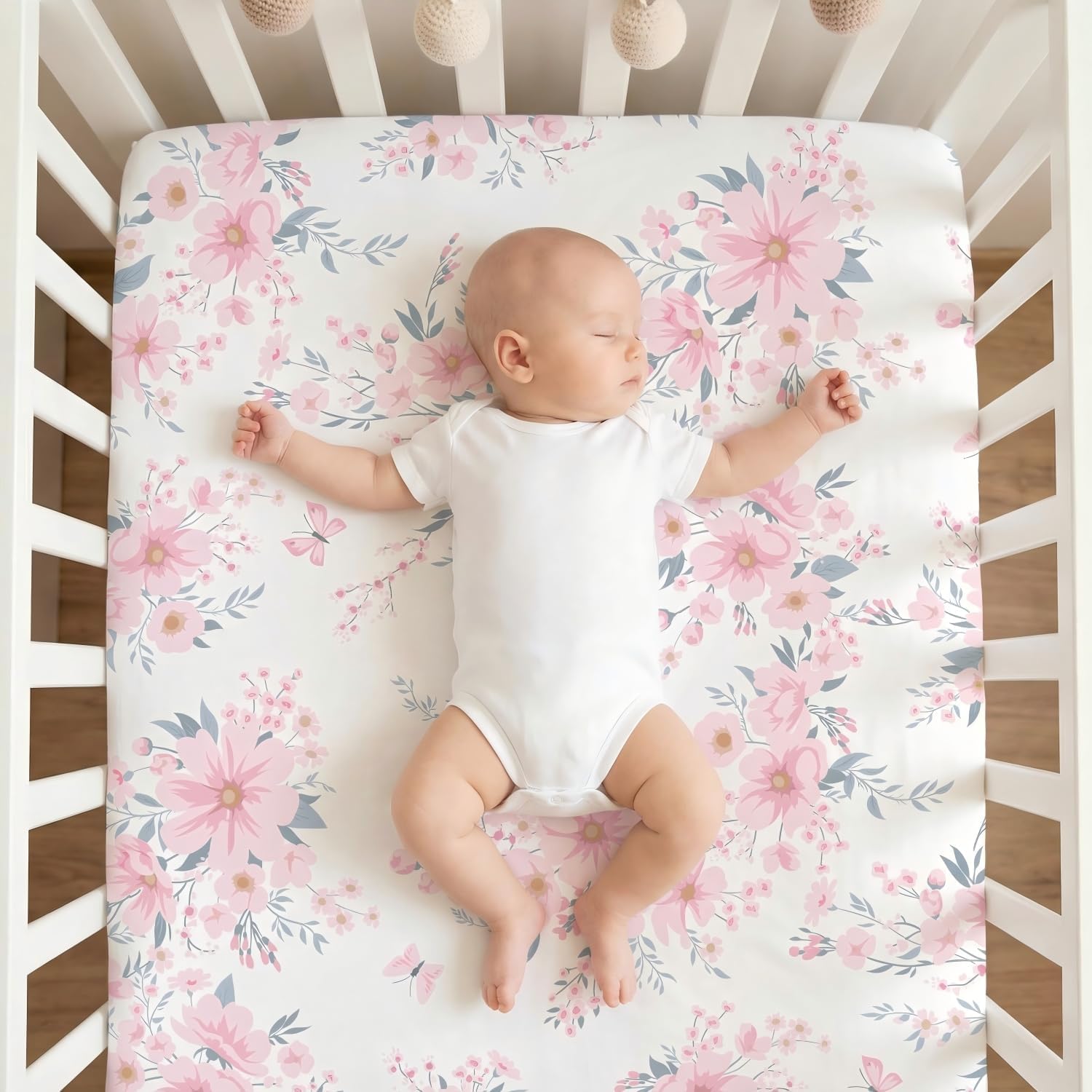 Cot Bed Sheets 140 x 70cm Fitted Baby Cot Sheets Set of 4,Breathable Soft Microfiber Fitted Baby Bed Sheets (Floral) - Image 4