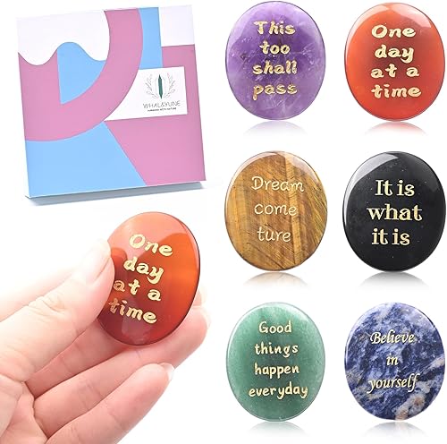 Worry Stone for Anxiety, 6PCS Thumb Worry Stones, Hand Carved Gemstone Worry Sto
