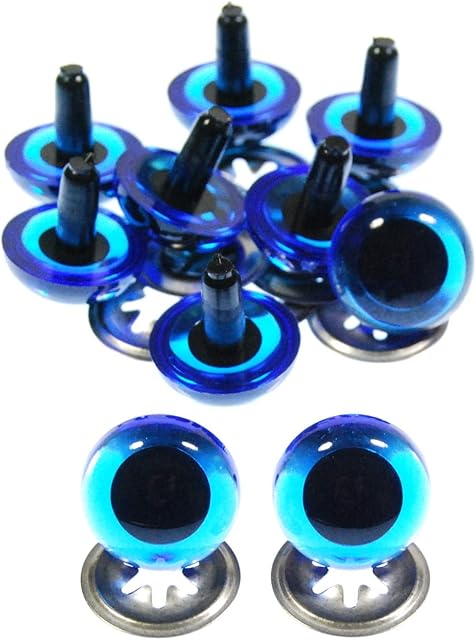 Pack of 5 Pairs - Transparent Blue Crystal Eyes with Metal Backs - 15mm - Safety Eyes for Soft Toys or Teddy Bears
