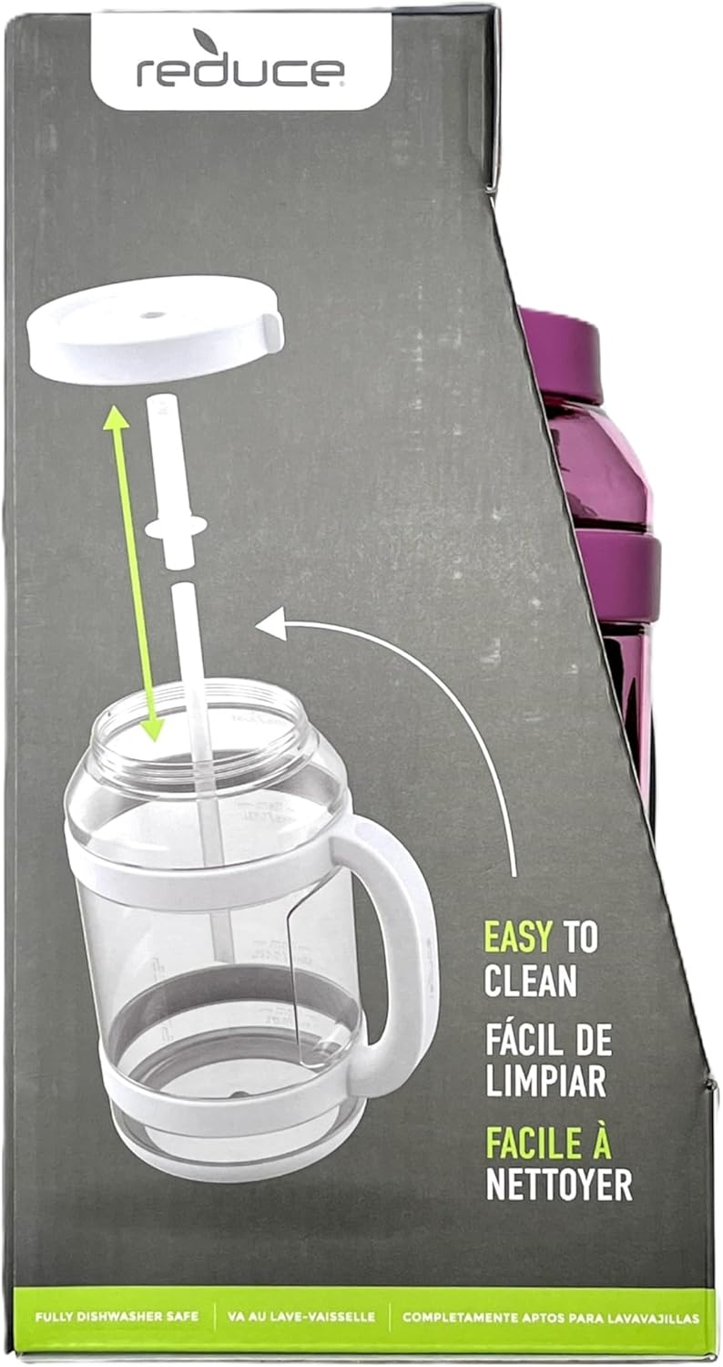 Reduce WaterDay, Spill-Proof Silicone Straws, 80oz Capacity, 2-pack (Pink & Grey)