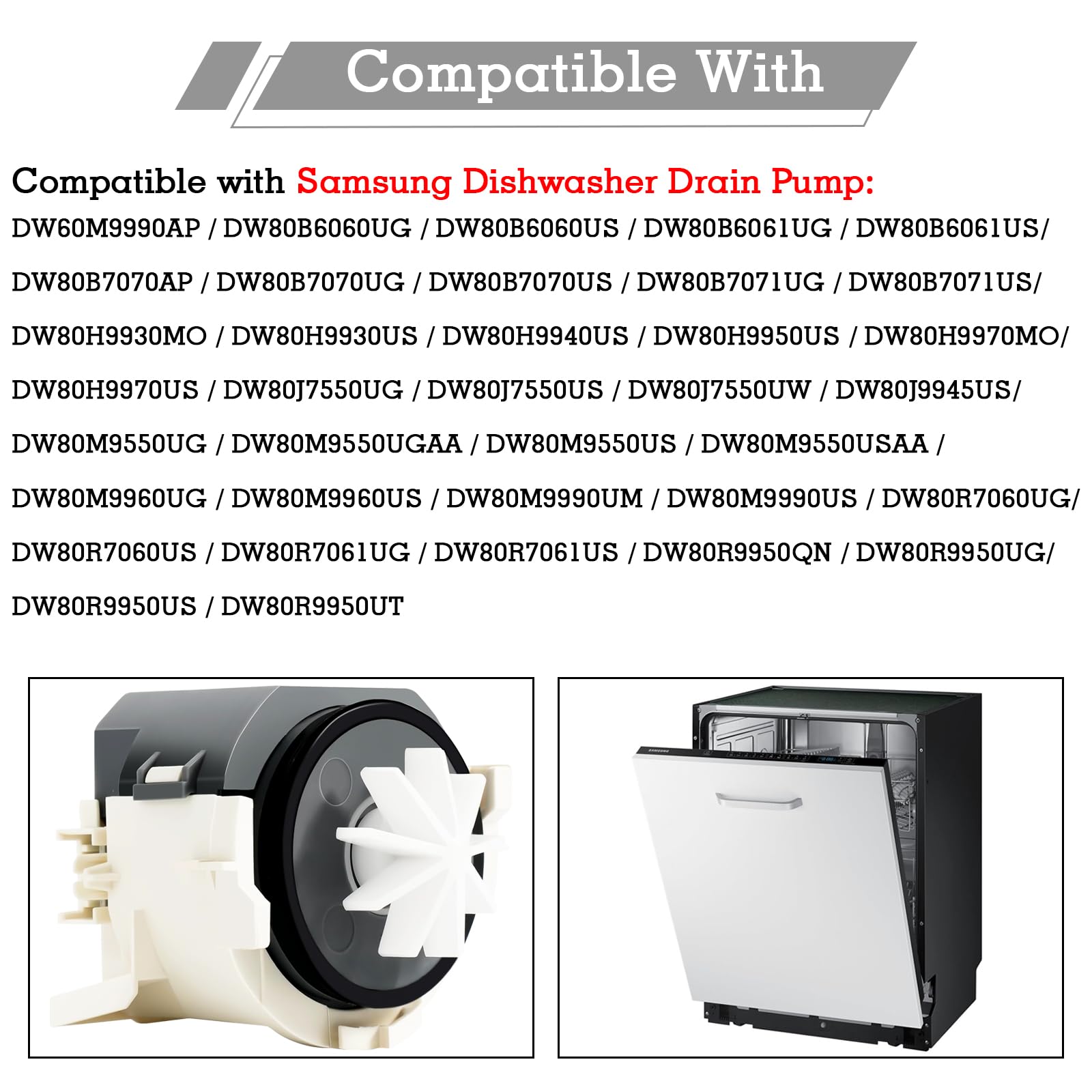 Motor mejorado de bomba de drenaje para lavavajillas, compatible con lavavajillas Samsung, reemplaza el número de pieza de la bomba de drenaje DD31-00016A, AP5917178, PS606350