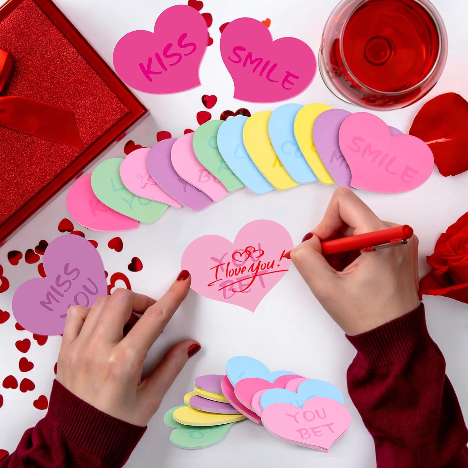 FOIMAS 36 Pack Valentine Sticky Notes,Inspirational Heart Sticky Notepad Memo Pads for Valentine's Day Party Gifts DIY Crafts Office Home Decor - Image 4