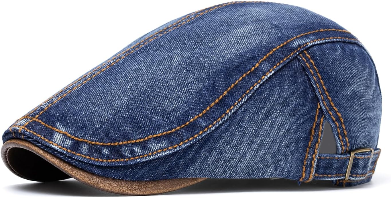 Quanhaigou Unisex Denim Newsboy Hats Flat Ivy Gatsby Cabbie Driving Berets Hat Cotton Dad Cap for Men Women