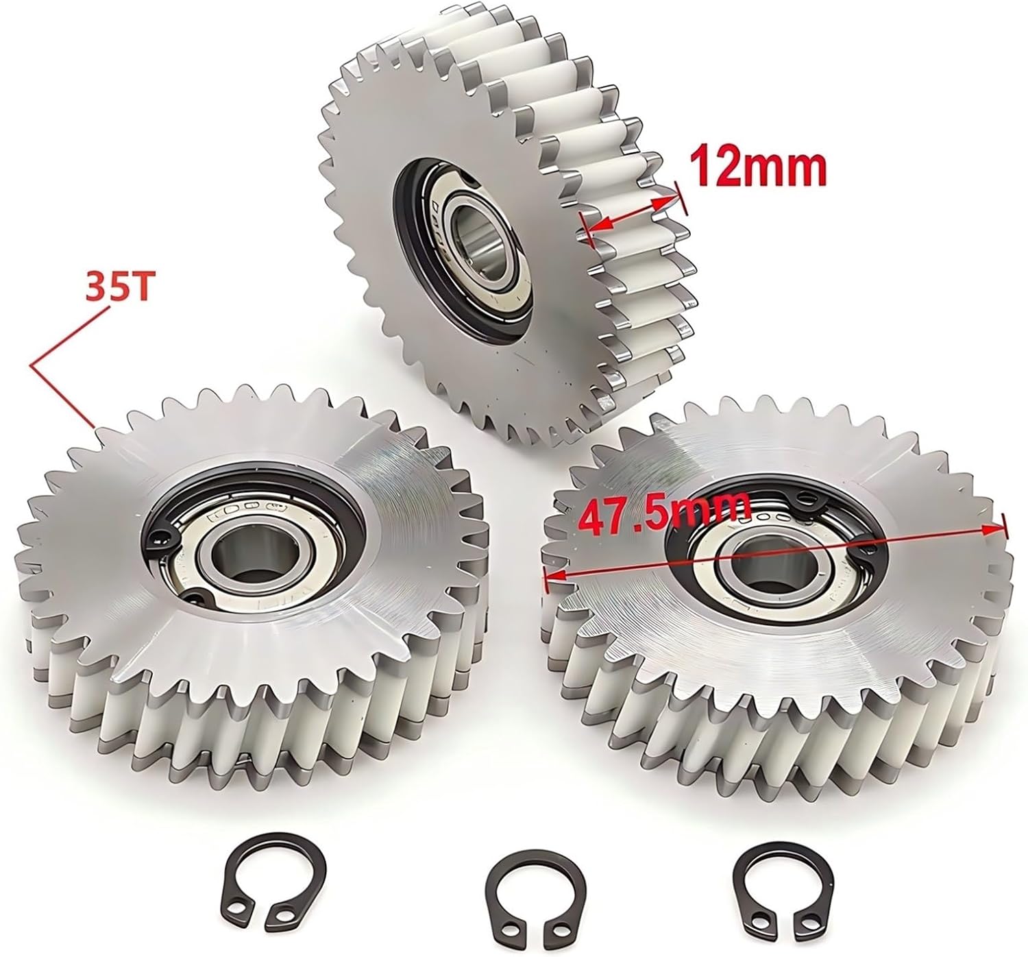 47.5x12mm Oblique Planetary Gear 35T Helical Gear with 8mm Bearings Nylon & Steel Gear for Electric Bike Hub Motor E-Bike Replacement Parts
