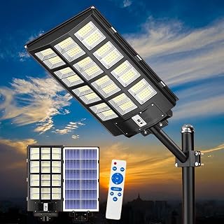 12000W Solar Street Lights Outdoor, 600000Lm Solar Security Flood Lights Parking Lot Lights Commercial Duskto Dawn, IP66 Waterproof Led with Remote Control Motion for Street Court, Yard, Warehouse