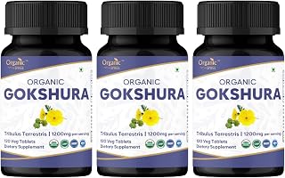 Gokshura 120 Tablets | Tribulus Terrestris (Gokshura) | USDA Organic Certified | Supports Immunity and Strength* | Organic and Natural 120tab - Pack of 3