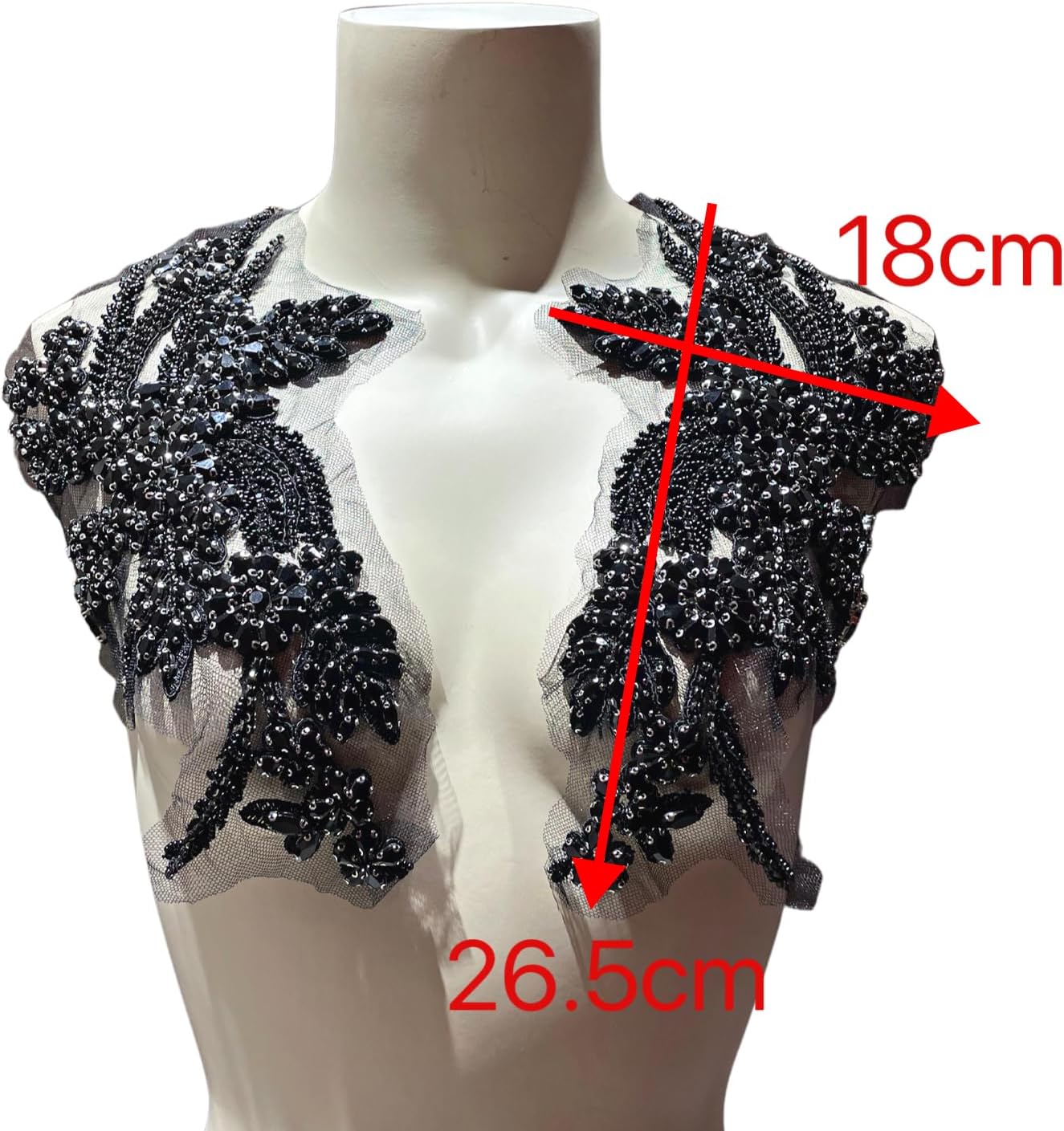 1 Pair of Handmade Rhinestone Appliques,26.5 * 18cm Black Applique for Dress Wedding,Banquet Evening Gown,Photograph Shot Sewing Rhinestone Patches (Black)
