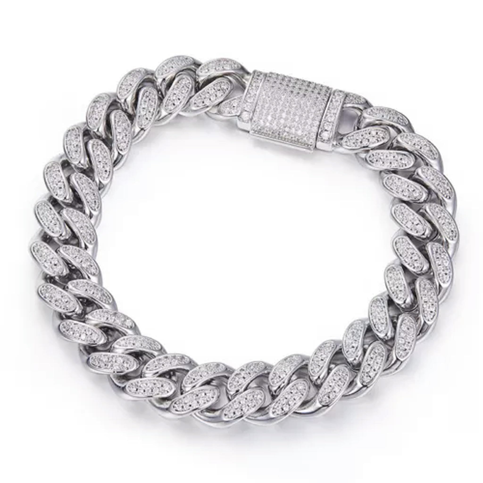 Pulsera de Plata 925 con Cadena Cubana de moissanita y eslabones cubanos de Miami de 6 mm a 14 mm