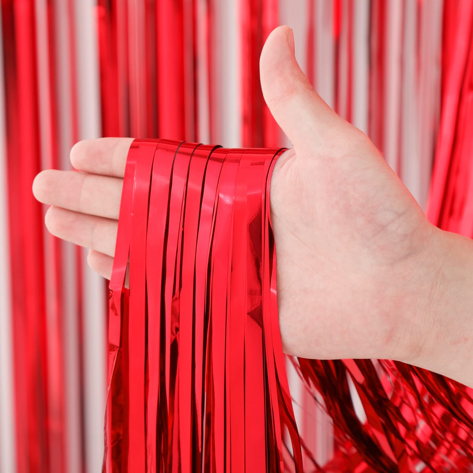 Voircoloria 2 Pack Red Foil Fringe Backdrop Curtains, Tinsel Streamers Birthday Party Decorations, Fringe Backdrop for Graduation, Baby Shower, Gender Reveal, Disco Party