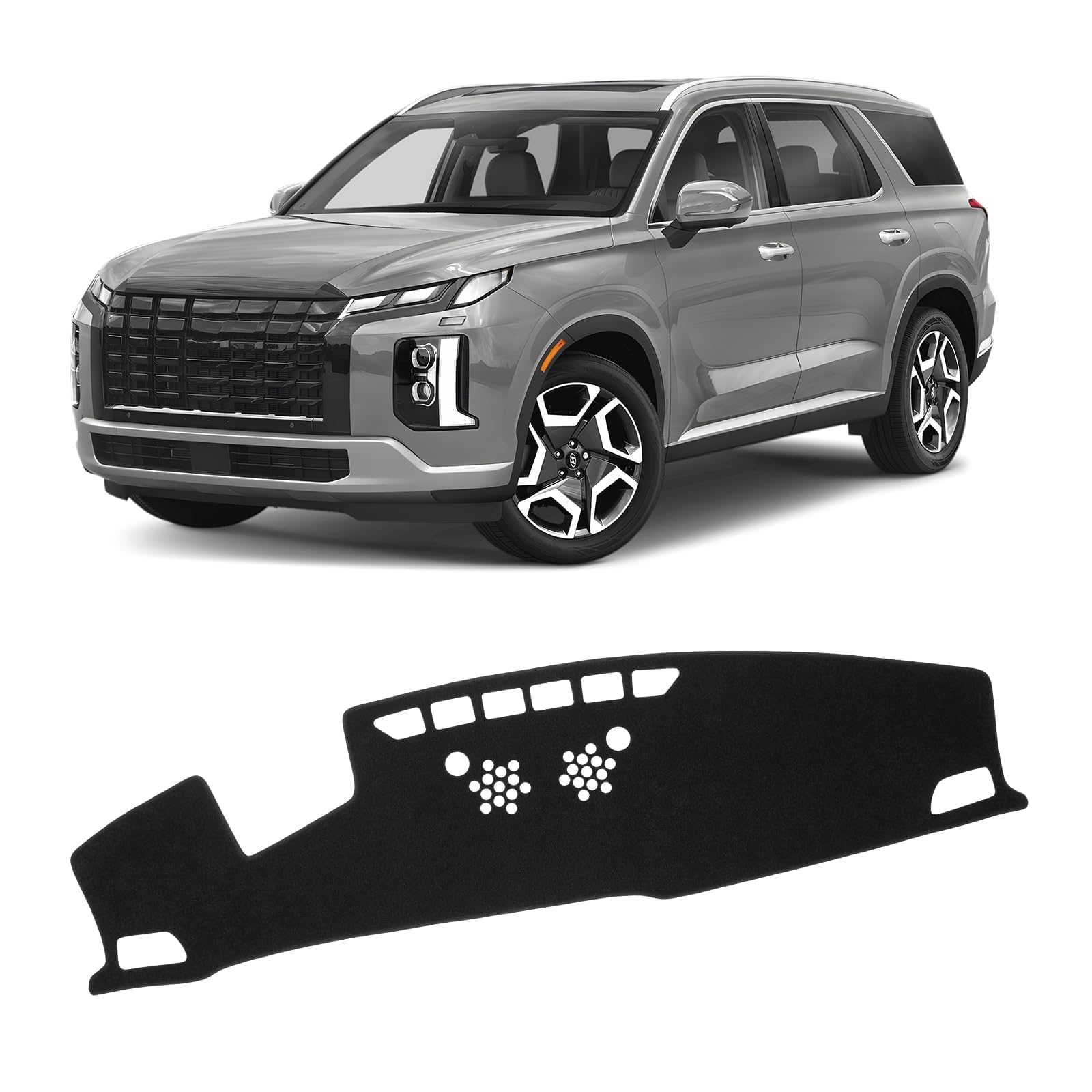 KUST Black Dash Cover for Hyundai Palisade 2020-2024 2025 (SE SEL) (with HUD) Non-Slip Dashboard Cover Polyester Center Console Dash Cover Interior