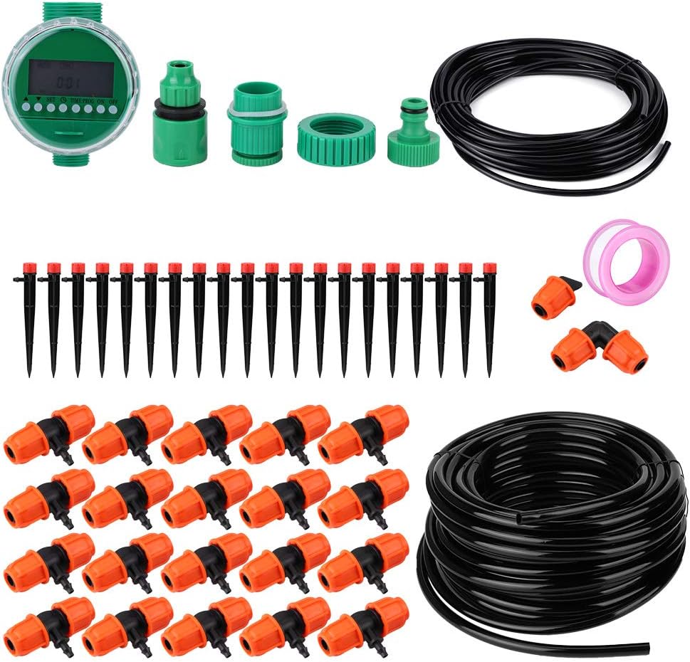 Pilipane Irrigation Timer Controller Kit Automatic Watering System Drip Irrigation for Garden Plants PVC Polyformaldehyde Material 20m Hose