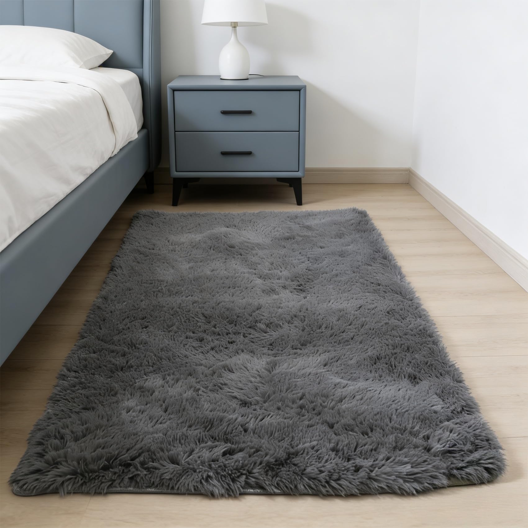 Tapis de chambre anti-glisse facile à entretenir 180x110 cm gris