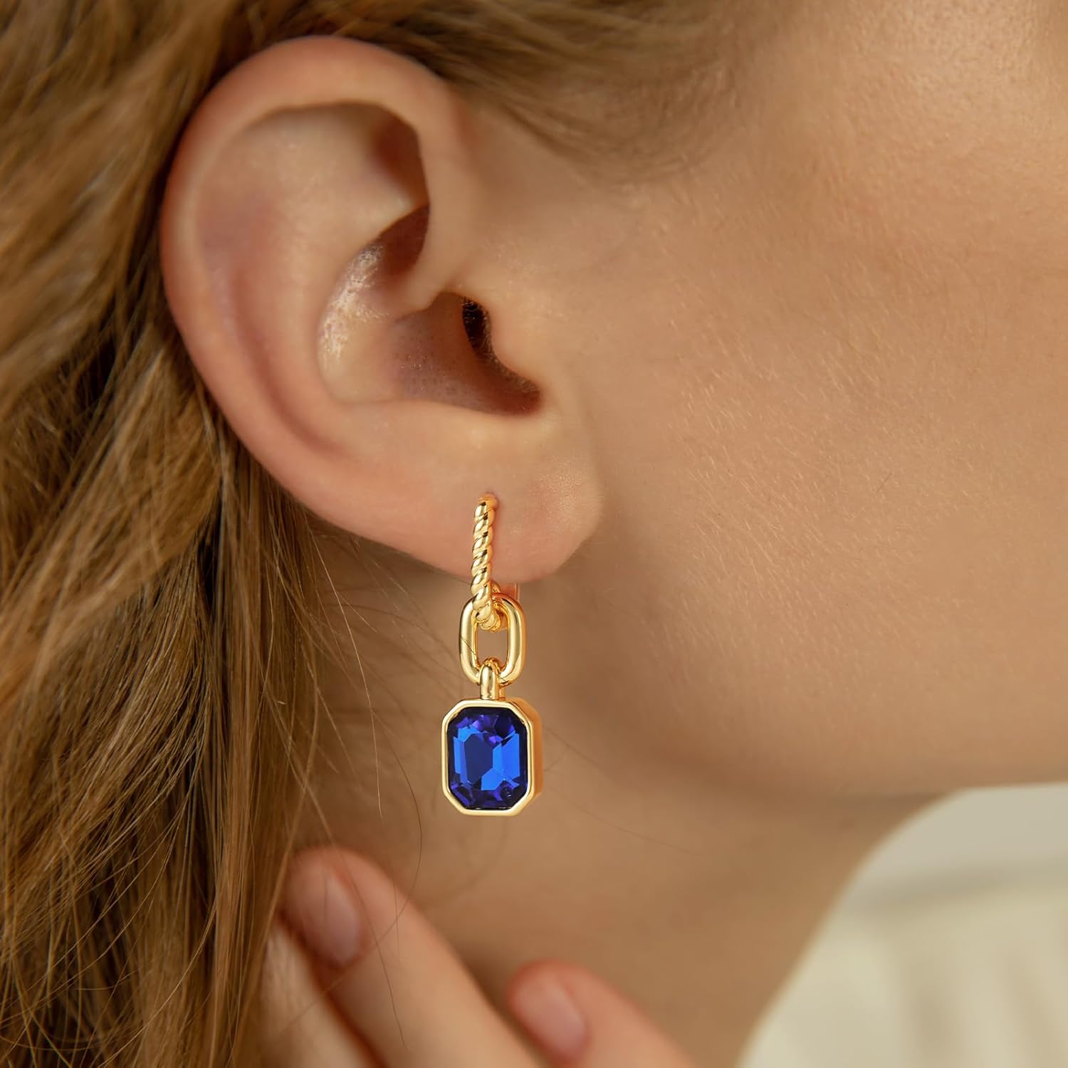 Mesovor Gold Crystal Hoop Earrings for Women Trendy, 18K Gold Plated Hoop Earrings | Emerald Green Black Crystal Dangling Earrings Jewelry Gift for Mother Wife - Image 3