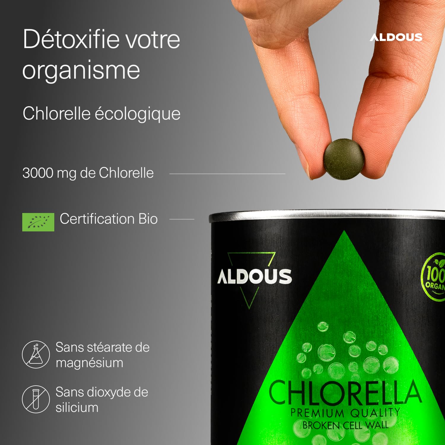 600 Comprimés de Chlorella Ecologique Pure - 3000 mg par dose journalière - Paroi Cellulaire Routinée - 100% Naturelle Satiété, DETOX - Protéine Végétale Ecologique - Chlorophylle - Augmente l'Energie
