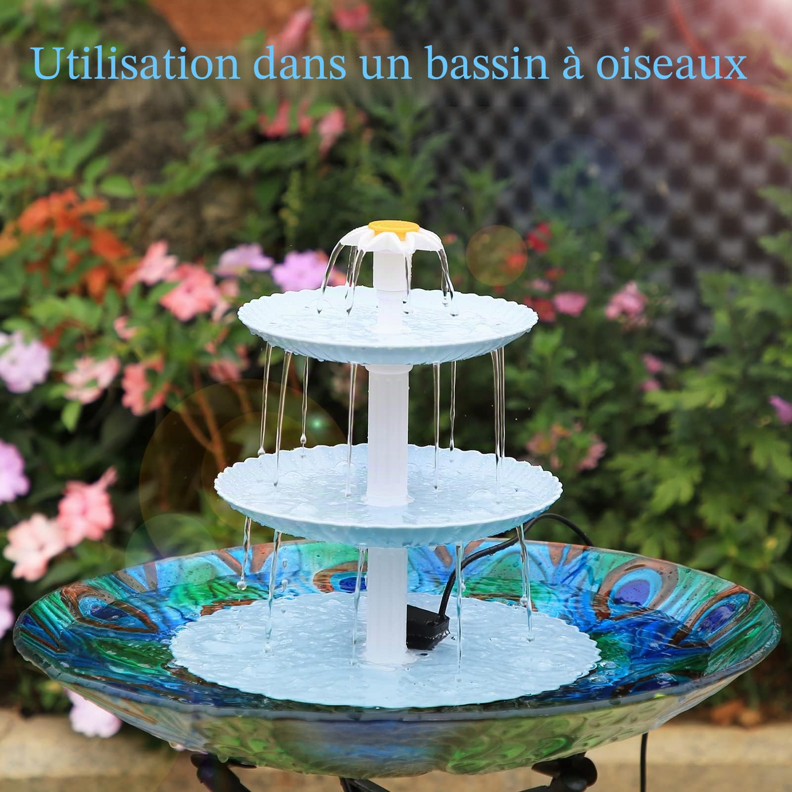 AISITIN Kit de 3,5W Fontaine Solaire pour Bain d'oiseau, Fontaine Cascade Solaire Détachable pour Les Bains d'oiseaux, Les Bols d'eau, Mangeoire pour Oiseaux d'extérieur(Blue)