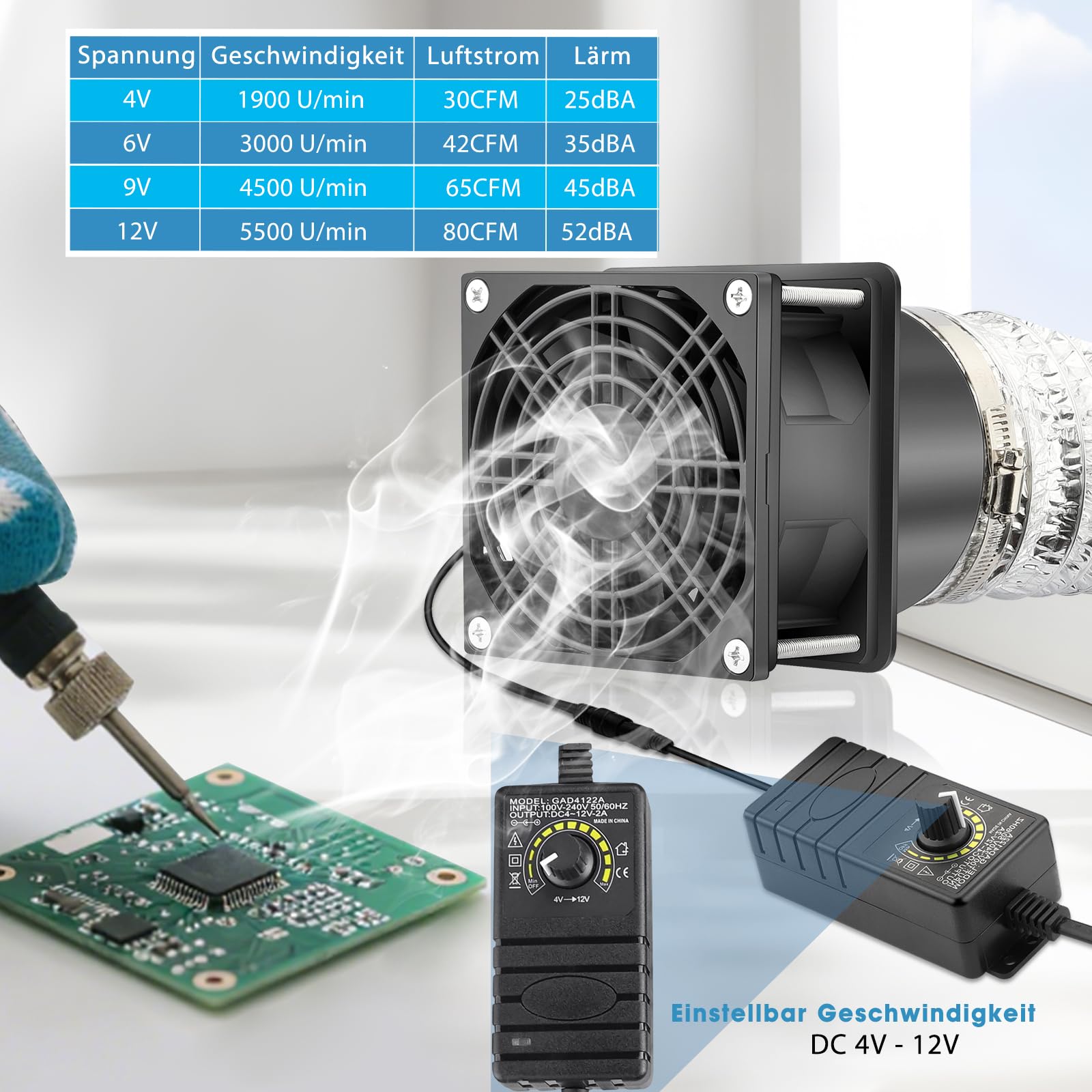 GDSTIME Ventilateur de tuyau 80 mm 230 V à double roulement à billes 5500 tr/min