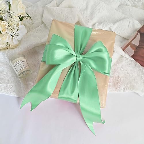 Miniatura 797 de Cinta de satén rosa polvoriento de doble cara de 1/4 pulgadas x 50 yardas, cintas de poliéster polvorientas para envolver regalos, cinta de tela