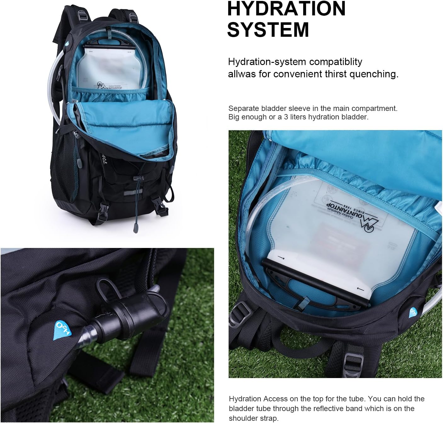 MOUNTAINTOP 40L Hiking Backpack with Rain Covers for Backpacking, Camping, Cycling and Traveling Black+blue 40L