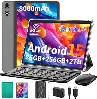 Suicoey P30 Android 15 10 Inch Tablet with Keyboard, 26GB RAM, 256GB Storage, Gemini AI, 8000mAh Battery, Green Case Bundle