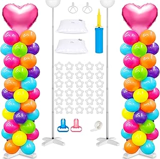 Toosci 2 Sets Adjustable Balloon Column Stand Kit and Balloon Pump,Metal 9 Feet Balloon Stands for Floor, Balloon Tower Decorations for Baby Shower Graduation Birthday Wedding Party