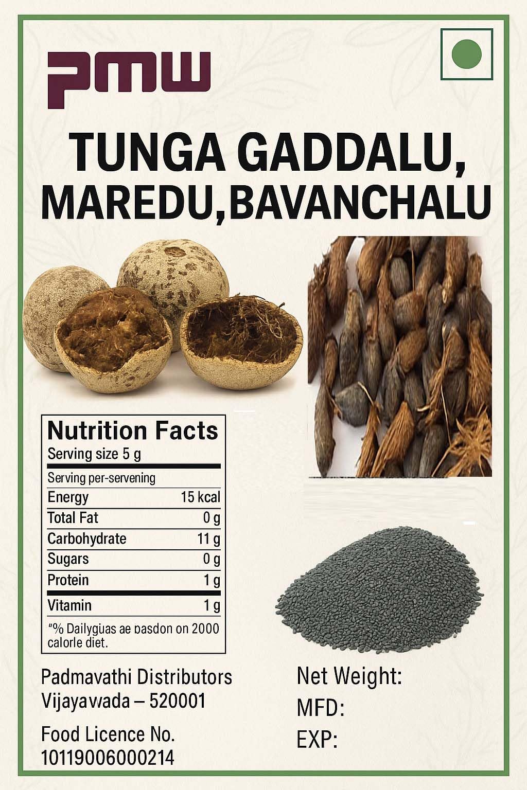 pmw - Combo Pack Of Tunga Gaddalu,Maredu, Bavanchalu Raw Material - 250g X 3