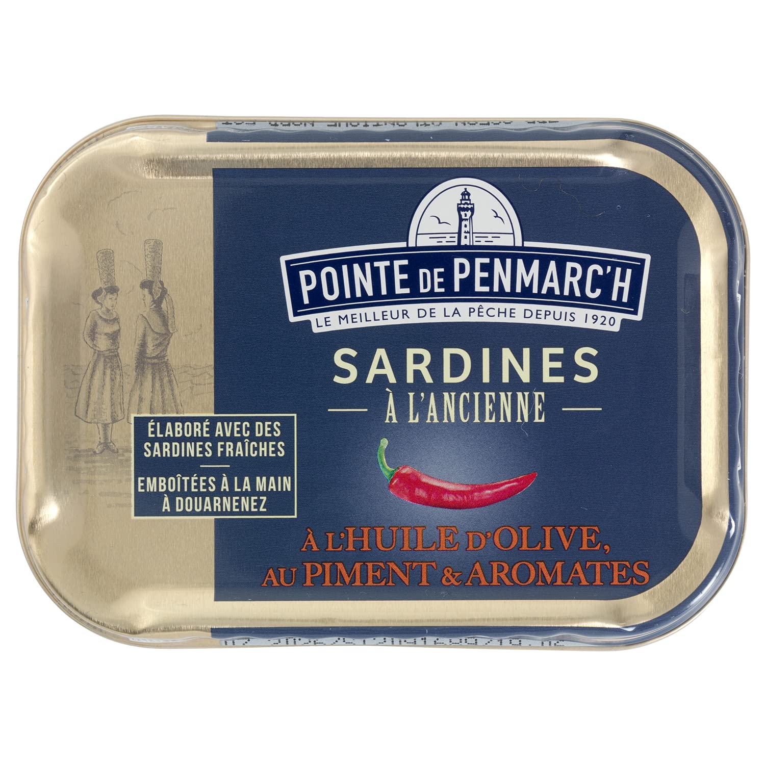 Sardines à l'ancienne à l'huile d'olive, piment et aromates Pointe de Penmarc'h le lot de 6 boîtes de 115g - Livraison en 2 à 3 jours ouvrés depuis la Bretagne