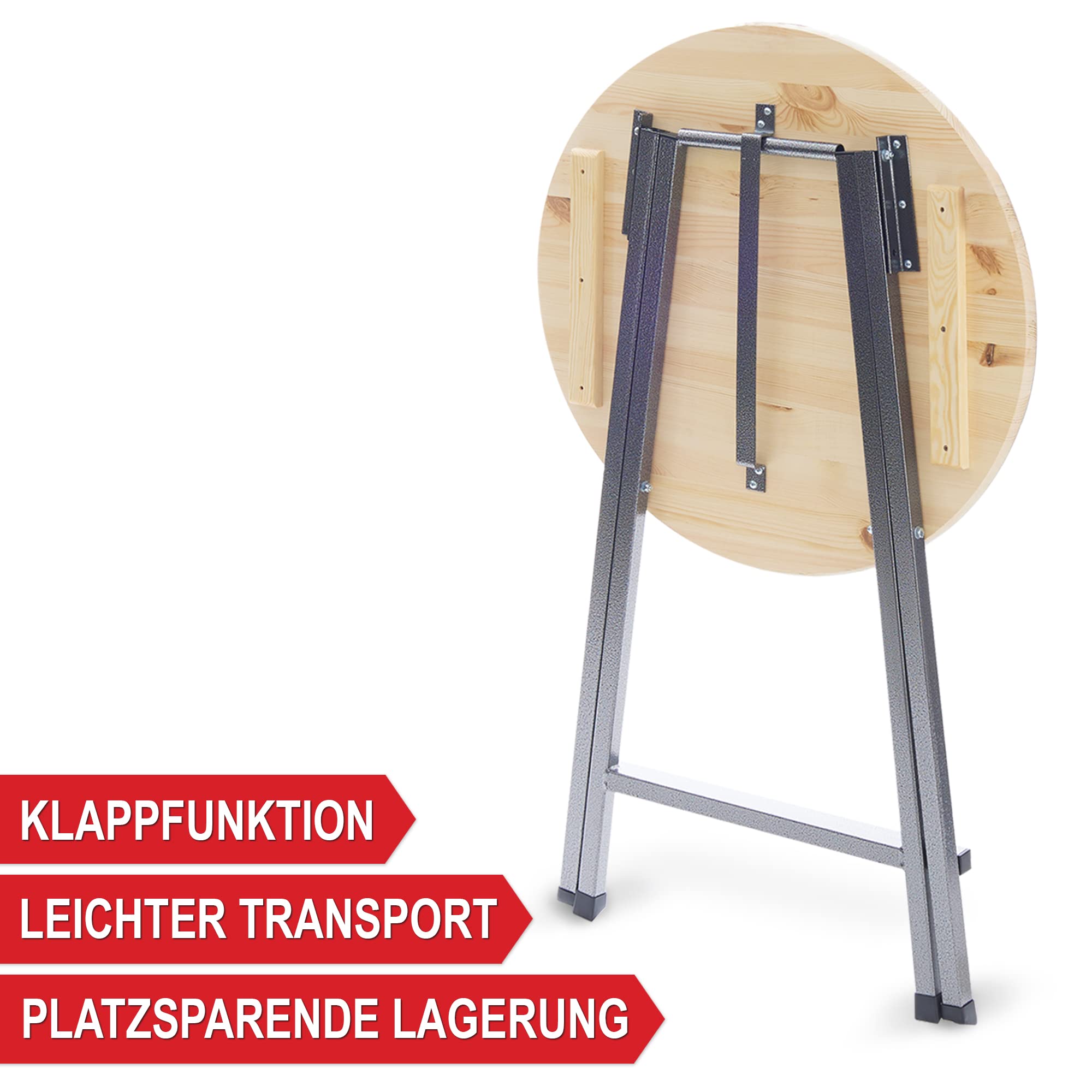 Onbest Stehtisch klappbar – Stehtisch 110cm hoch – Massive Tischplatte aus Holz – rund Ø78 cm – für In- & Outdoor –Bistrotisch – Biertisch – Gartentisch – Partytisch