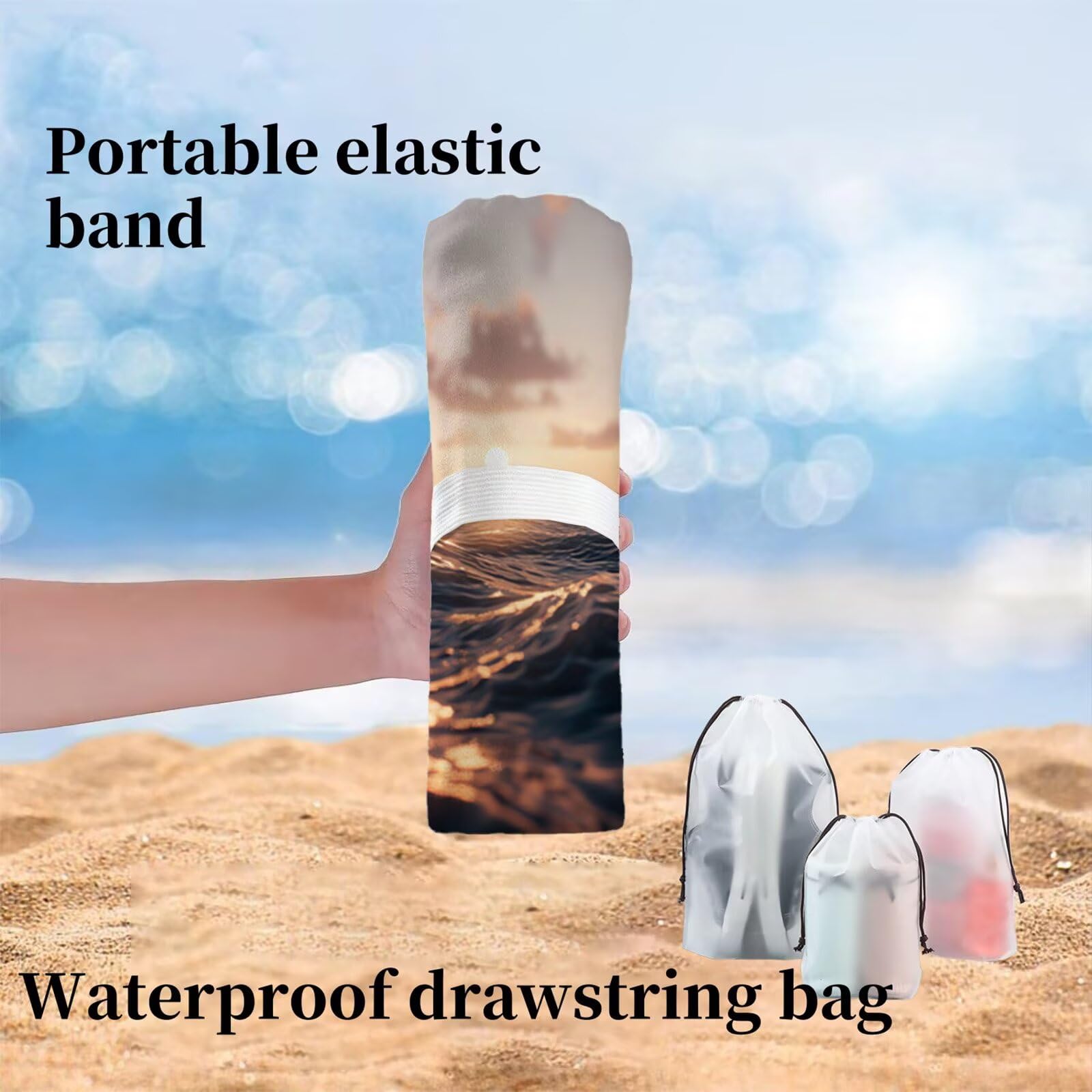 Ręcznik plażowy z mikrofibry ręczniki plażowe dla dorosłych, 220 x 100 cm, duży ręcznik do jogi, szybkoschnący, bez piasku, miękki, kompaktowy, lekki ręcznik podróżny do pływania, na plażę