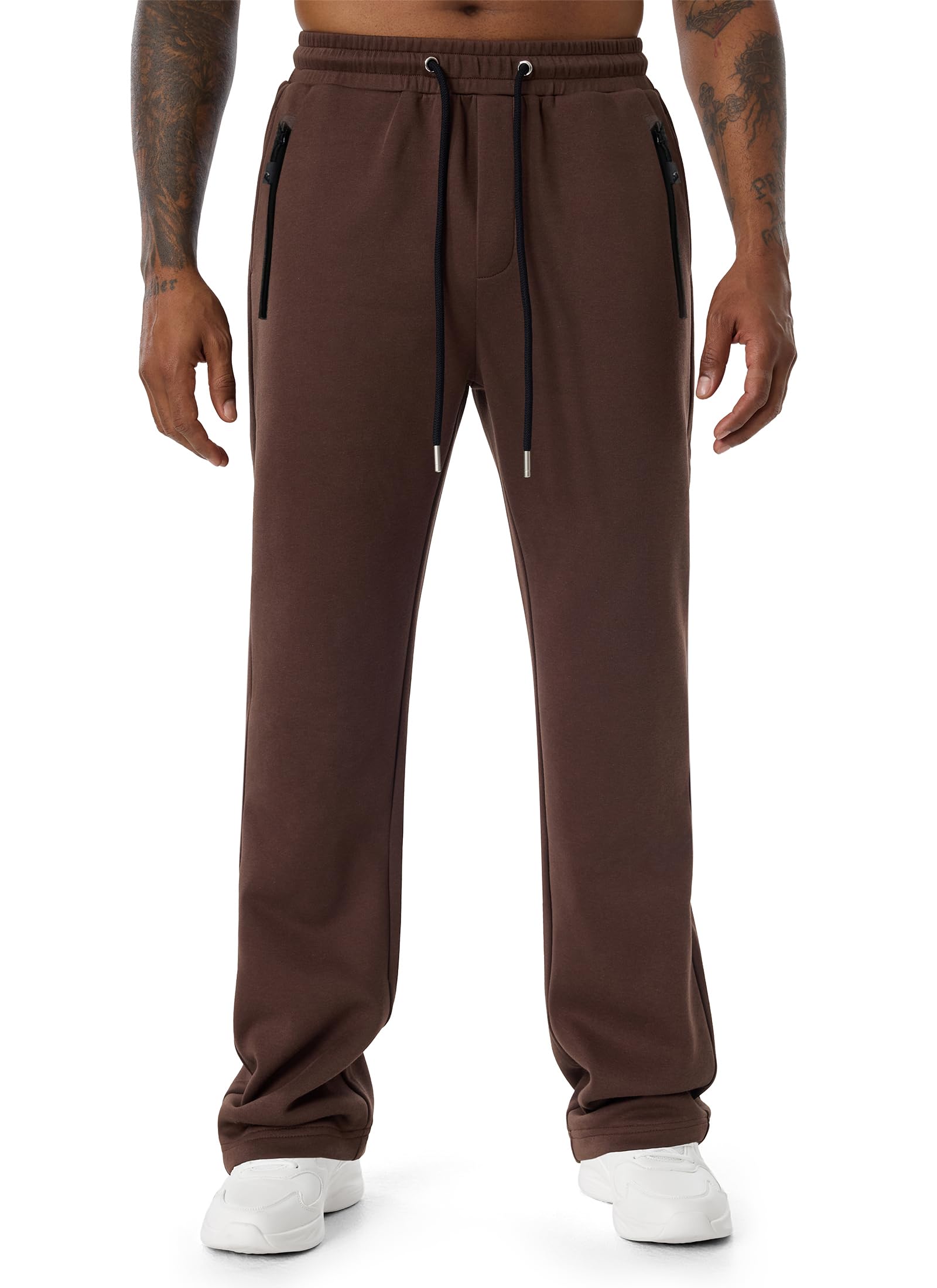 QIUDAOHENG Mens Baggy Wide Leg Sweatpant Jogging Drawstring Knit Casual Zipper Pocket Open Bottom Sports Pants