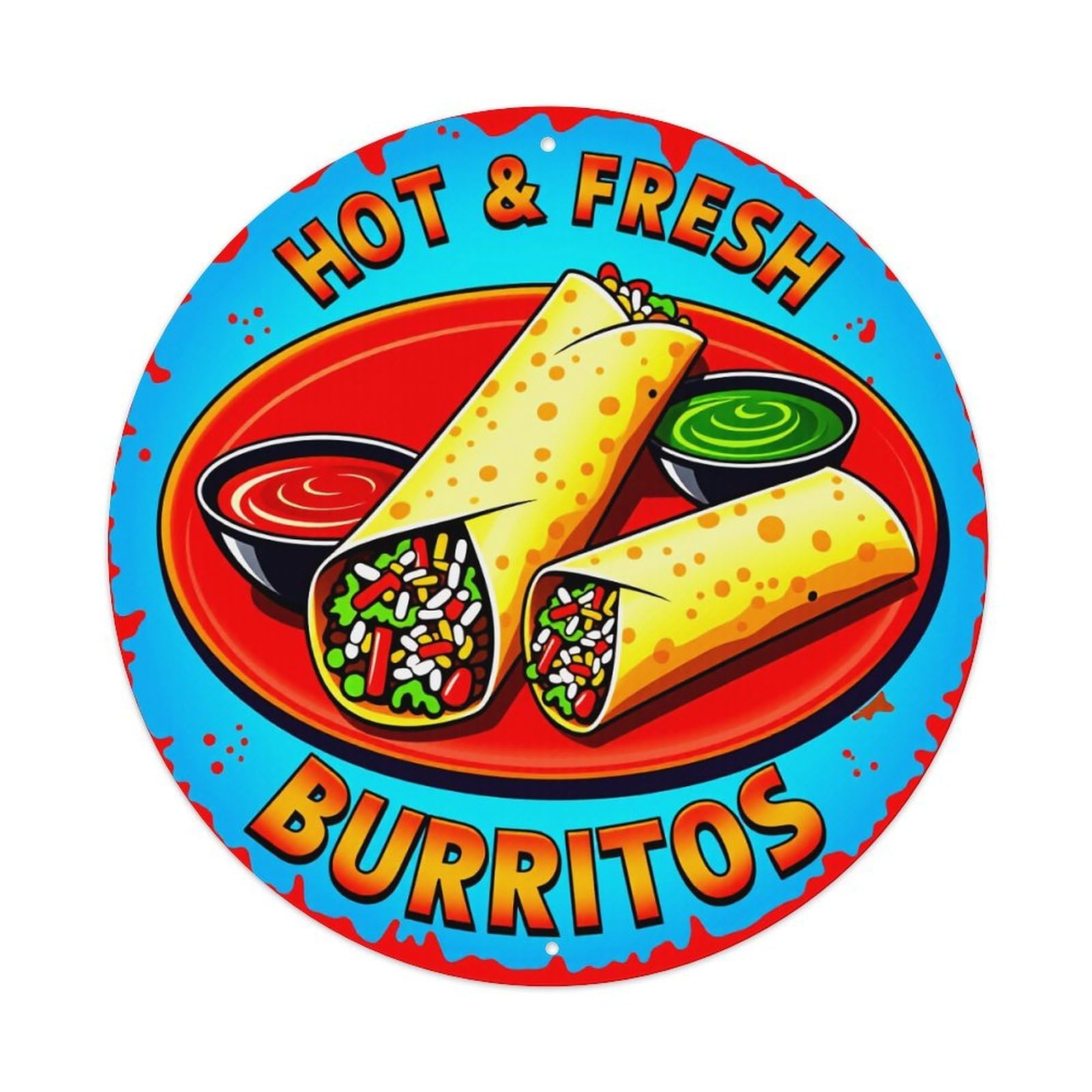 Hot Fresh Burritos Food Art Metal Tin Sign Vintage Garden Bedroom Cafe Bar Man Cave Home Wall Decor Metal Poster 8x8 inches
