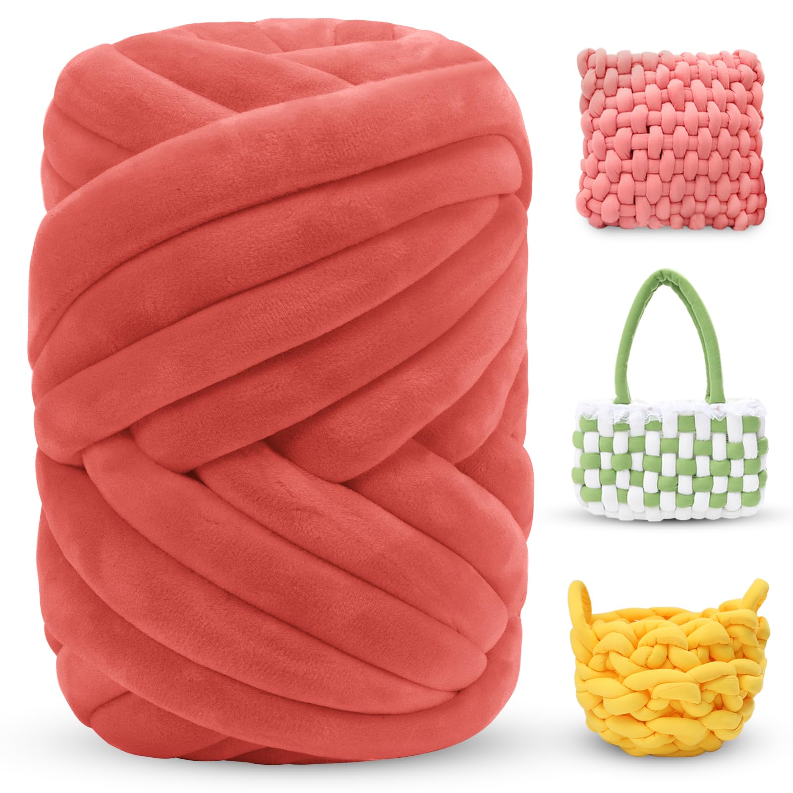 LEREATI Thick Chunky Yarn for Arm Knitting Jumbo Tube Soft Chunky Knit Blanket Velvet Yarn for Crocheting Handbags Hand Knitting Pet Bed Rugs Pillows Crafts (500g