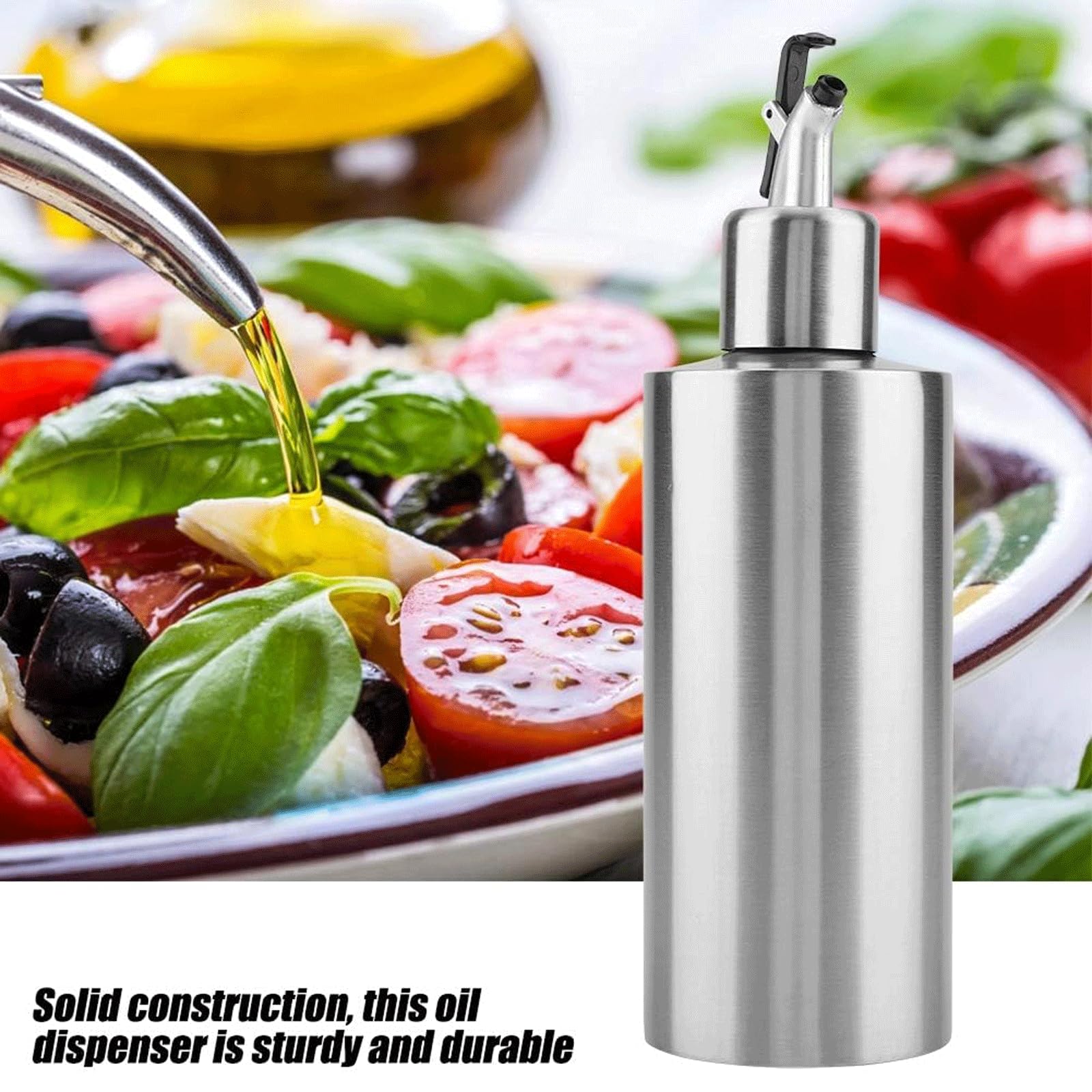 KRILLIQ Lattina di Olio Oliera in Acciaio Inossidabile Confezione da 2 Bottiglie cilindriche per Olio Set Dispenser per Olio e aceto per la Finitura dei Piatti per Condimento