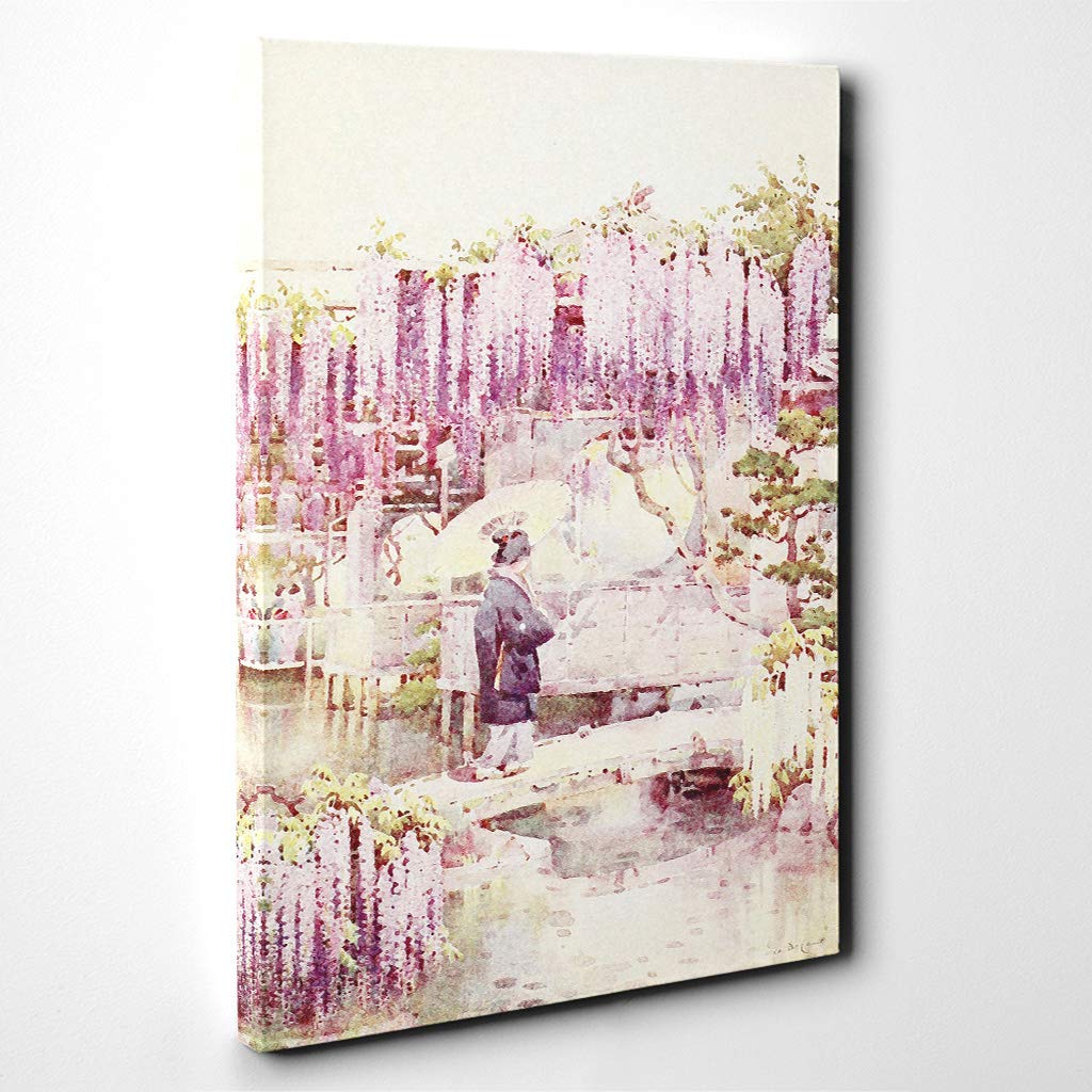 Ella Du Cane Japanese Oriental Wisteria, Kabata Canvas Print | Gallery Wrapped 30mm Frame Wall Art | 30x20 inches | Ready to Hang | Asian Picture | Living Room Bedroom Lounge Office