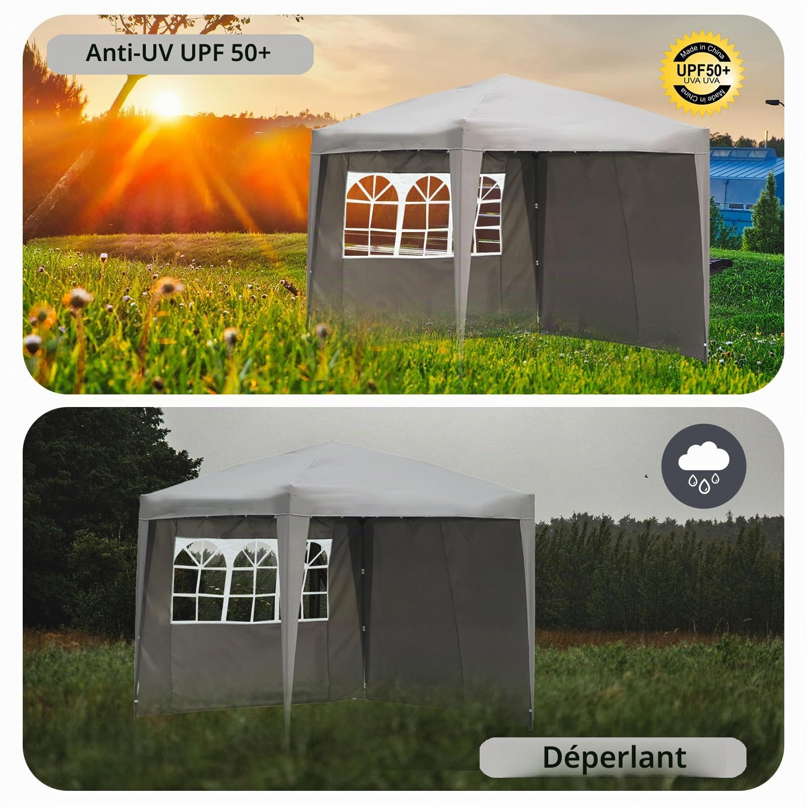 Angel Living 2.5x2.5 m Tente Pliante avec 2 Côtés, Résistant à l'eau et Aux UV, Tonnelle Pavillon avec Un Sac de Transport, Tente Pliante pour Jardin Patio à l'Air Libre (Gris)