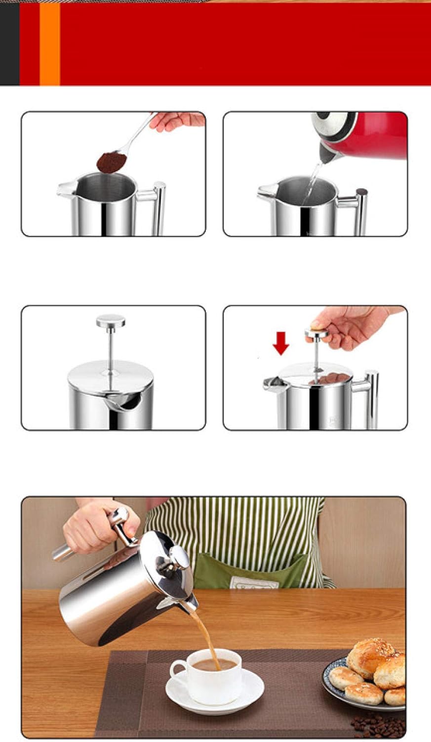 Coffee Maker Filter Press Pot Filter Pressure Pot Hand-Made Coffee Pot Tea Maker-350Ml