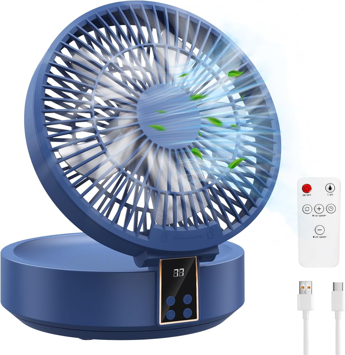 Ventilador de Mesa, USB Recargable Potente Silencioso Ventiladores, con Mando a Distancia, Pantalla LED, Rotación de 120°Oscilante, 3 Velocidades, Ventilador Portátil para Oficina, Dormitorio, Camping