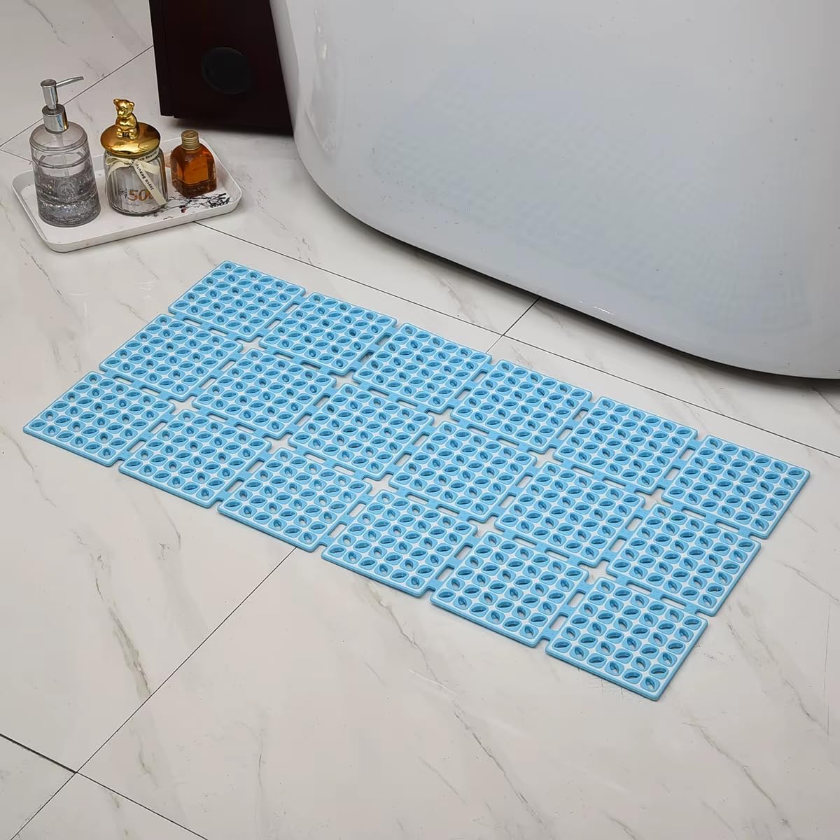 JUGTE Non-Slip Foldable Shower Mat for Bathroom & Bathtub Anti-Skid Mat with Strong Suction Cups, Drainage Holes & Foot Massage Surface Exfoliating Textured Bath Mat for Adults (Blue 40X80)-image-20