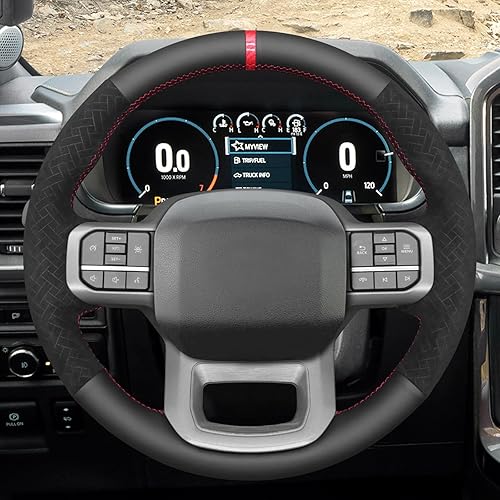 Miniatura 7 de MEWANT Alcantara - Funda para volante de automóvil cosida a mano para Ford F-150 2021-2023  F-150 Lightning 2022-2023 accesorios para volante