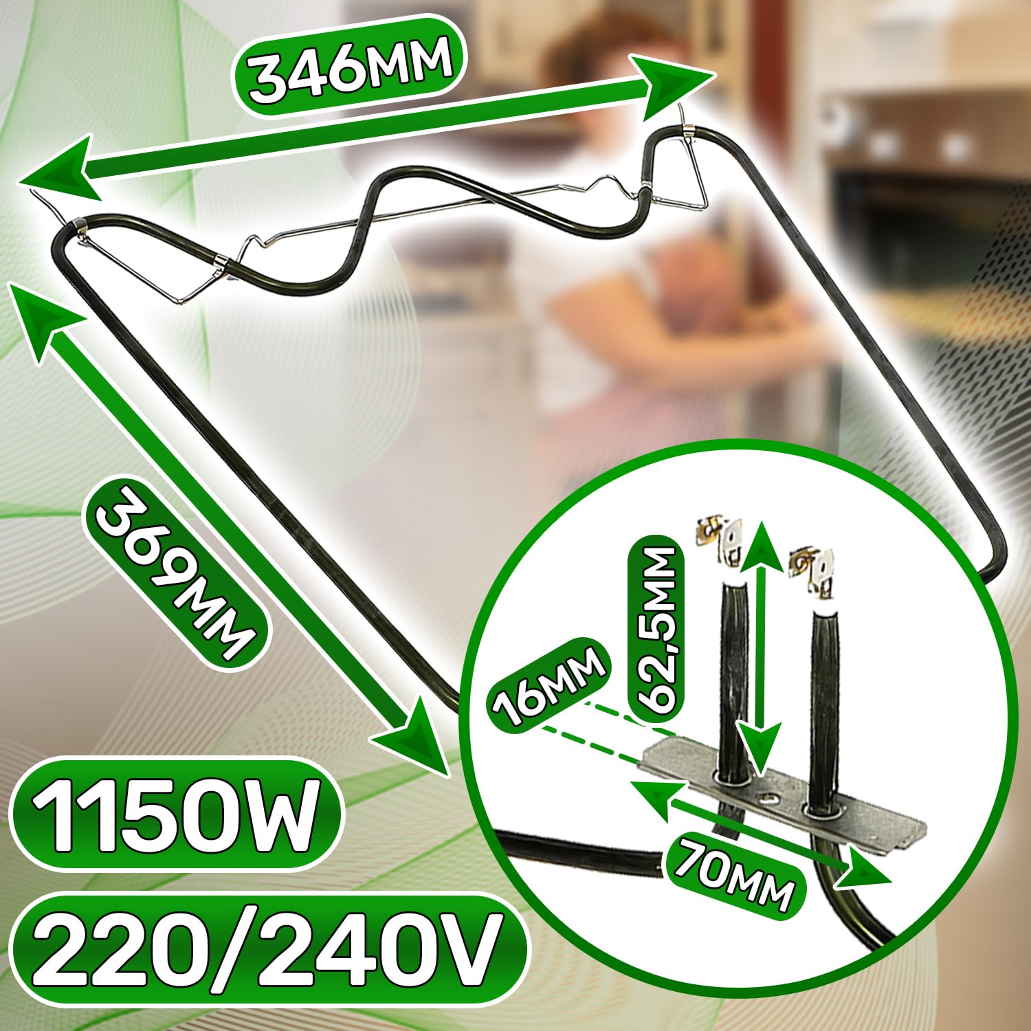 ONIX TECH Unteres Heizelemente für Backöfen & Herde 1150 W 220 V/240 V mit Originalcode 481010551720 C00319574 für Whirlpool für Indesit - Garantie 5 Jahre