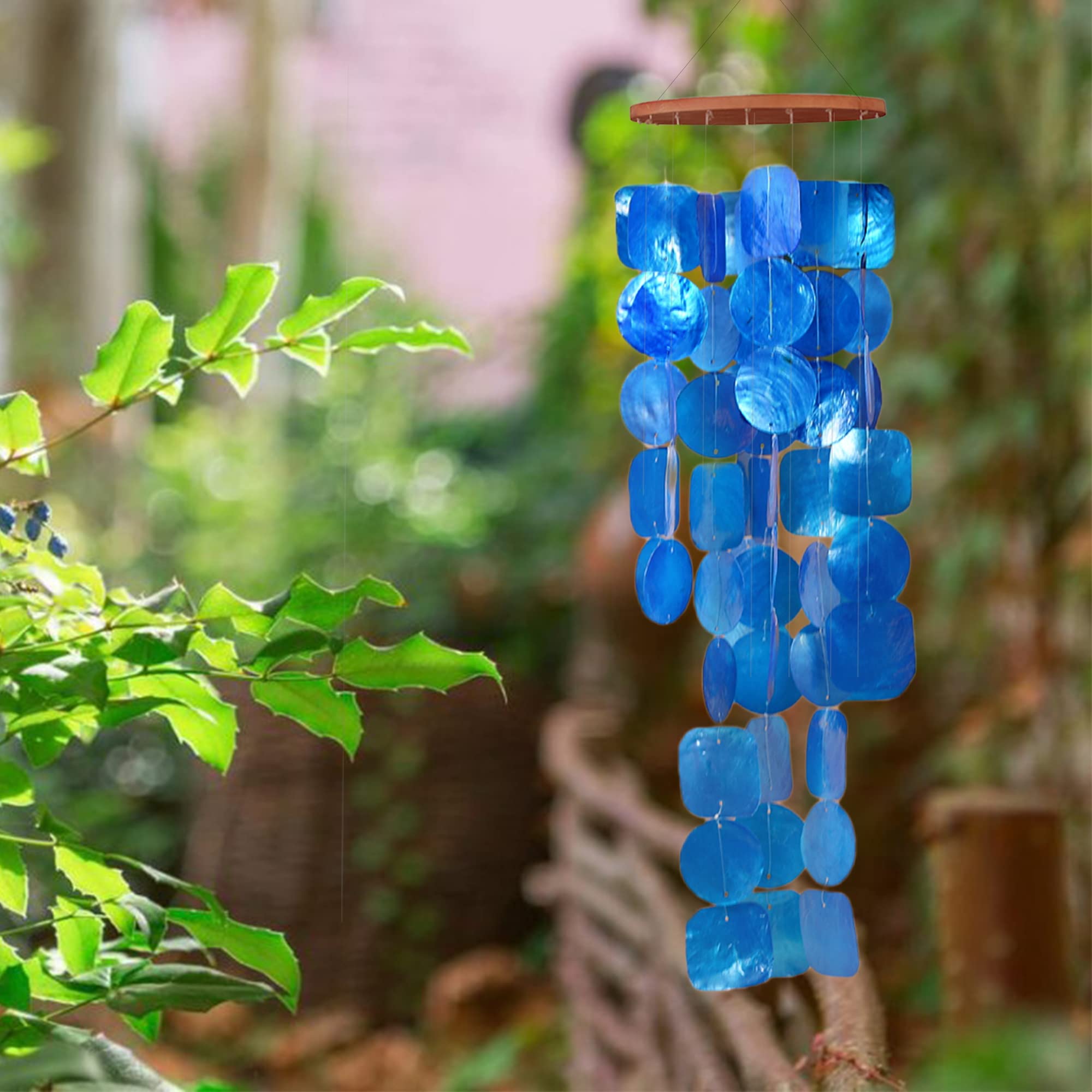 ART-CRAFT Capiz - Catena a conchiglia blu come decorazione da appendere per finestre o soggiorno, decorazione da giardino, lunghezza 70 cm