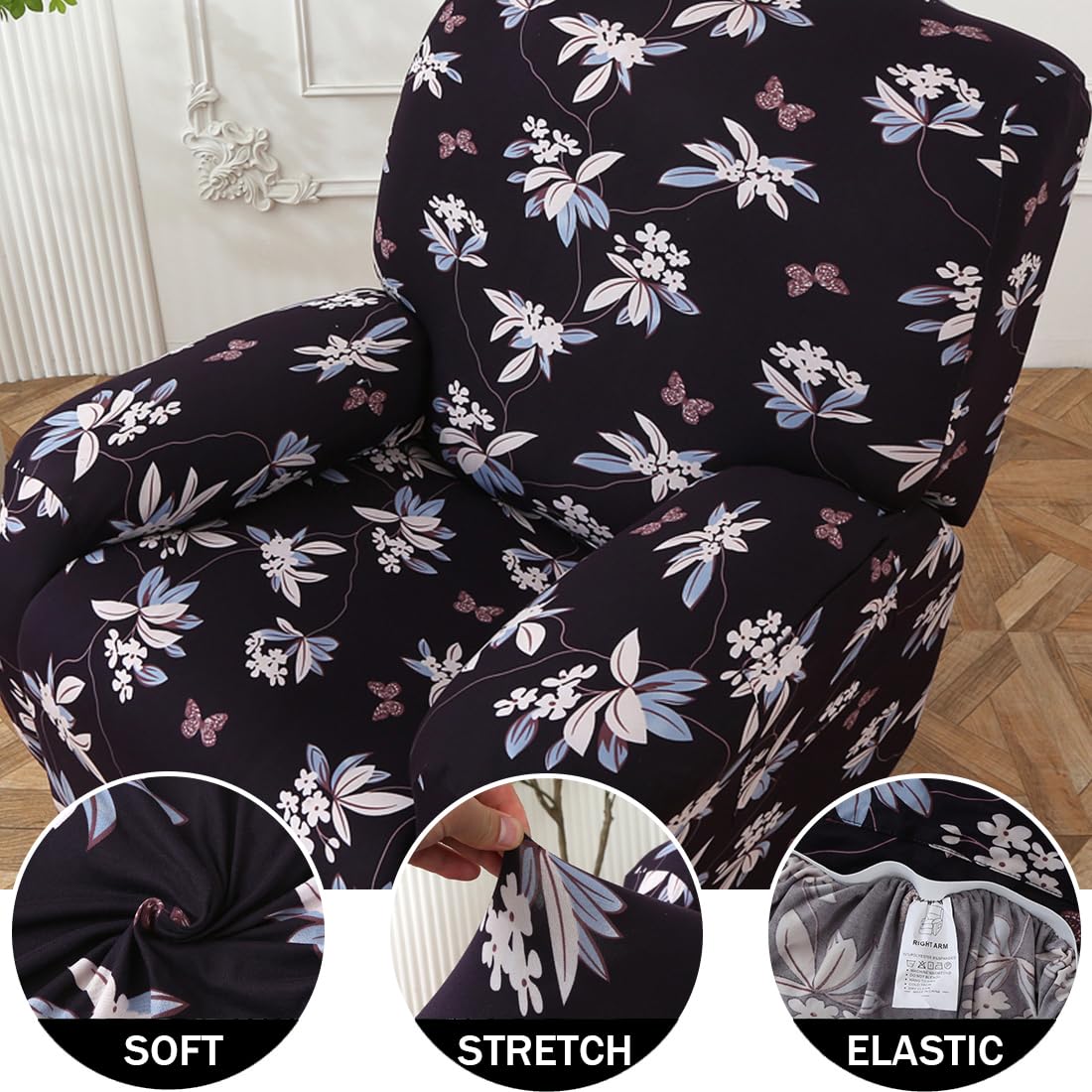 4 fundas para sillas reclinables, fundas elásticas suaves de elastano con bolsillos, antideslizantes, para el hogar, sala de estar, gris claro
