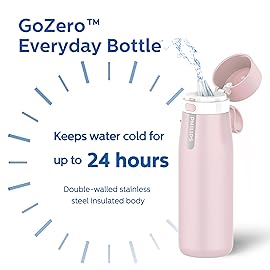 PHILIPS Water Bottle with Filter, Filter Water Bottle Stainless Steel with GoZero Everyday BPA-Free Tap Water Filter, Water Filter Bottle Keep Drink Cold 24 Hours, 1 Filter for 40 gal / 2 Months