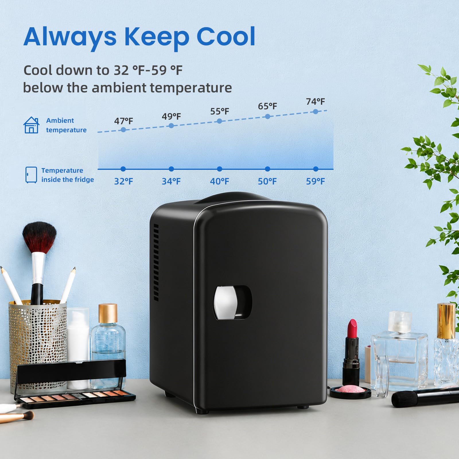 Antarctic Star 4L/6 Can Portable Compact Refrigerator for Bedroom,Car,Office & Dorm,Small Cooler for Food/Drinks/Skin Care,AC/DC, Black view 3