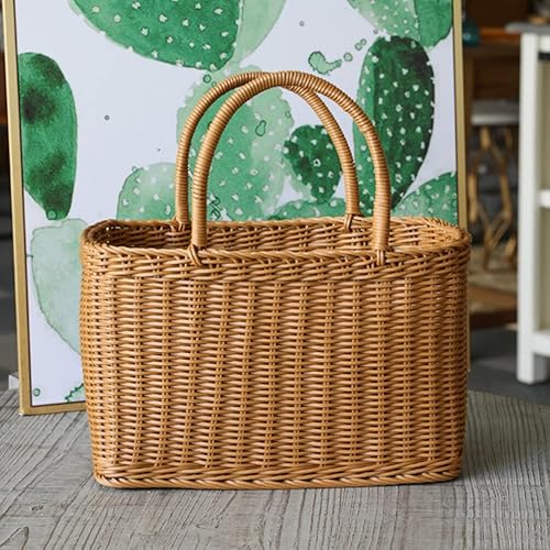 Miniatura 6 de VICASKY Cesta de recolección de flores tejidas con asa rectangular de mimbre de ratán para mujer, cesta de paja retro para dulces, cesta de flores
