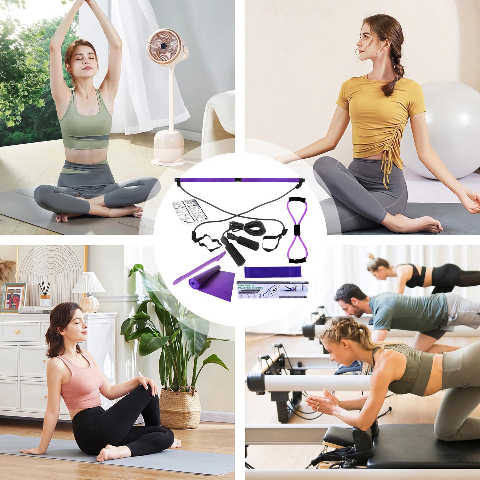 Kit de pilates Cat Home, bandas de resistencia para yoga, 8 accesorios de gimnasio en casa, equipo de entrenamiento de cuerpo completo para estirar piernas, caderas, cintura y brazos